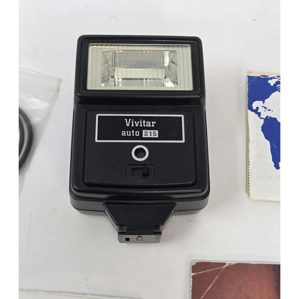 Vivitar Auto 215 Shoe Mount Flash Vintage Film Camera Untested w/ Manual & Cord